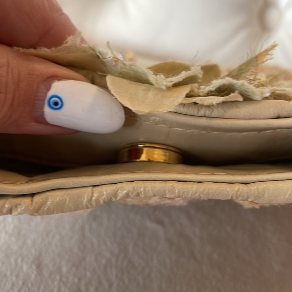 Violette Nozieres VINTAGE Tweed leather small pieces decorative flower pearls - Picture 10 of 17